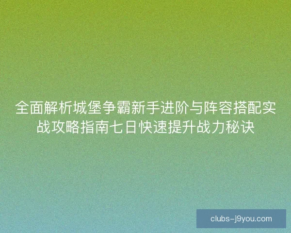 全面解析城堡争霸新手进阶与阵容搭配实战攻略指南七日快速提升战力秘诀